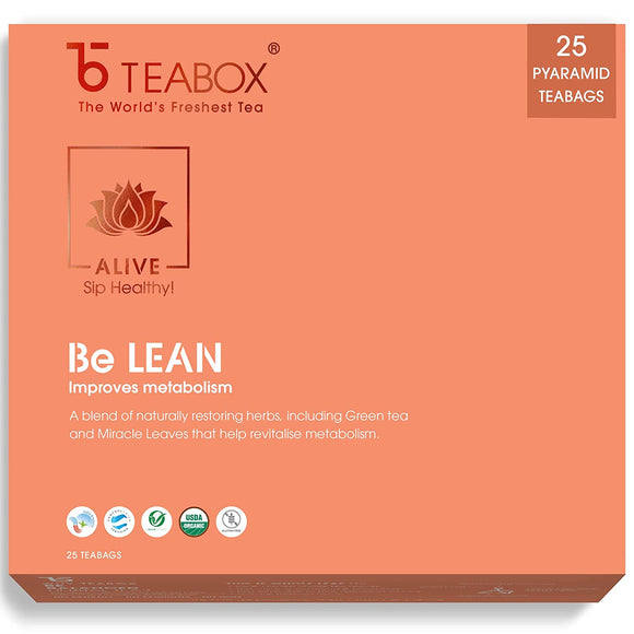 Teabox Be Lean Herbal Tea Bags 25 Pieces | 0% Caffeine Wellness Tea for Natural Body Weight Loss | Made with Green tea, Miracle leaves and Exotic Ayurvedic Herbs