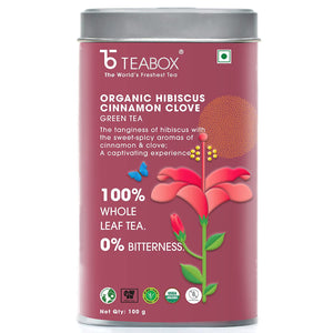 Teabox Organic Hibiscus Cinnamon Clove Green Loose Leaf Tea 100 Grams | Made with 100% Whole Leaf, Natural Hibiscus, Cinnamon & Clove