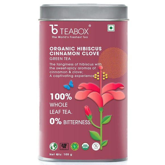 Teabox Organic Hibiscus Cinnamon Clove Green Loose Leaf Tea 100 Grams | Made with 100% Whole Leaf, Natural Hibiscus, Cinnamon & Clove