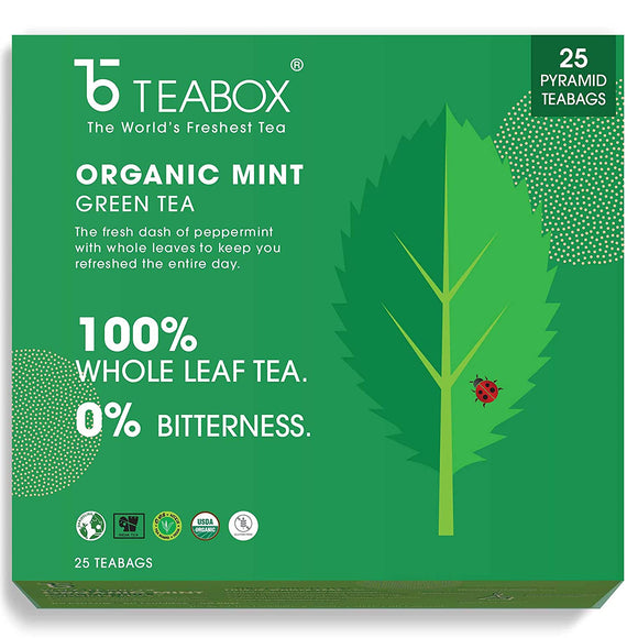 Teabox Peppermint Herbal Tea Bags 25 Pieces | Mint Green Tea For Feeling Refreshed | Made with 100% Whole Leaf & Natural Flavors, Brew Hot or Cold