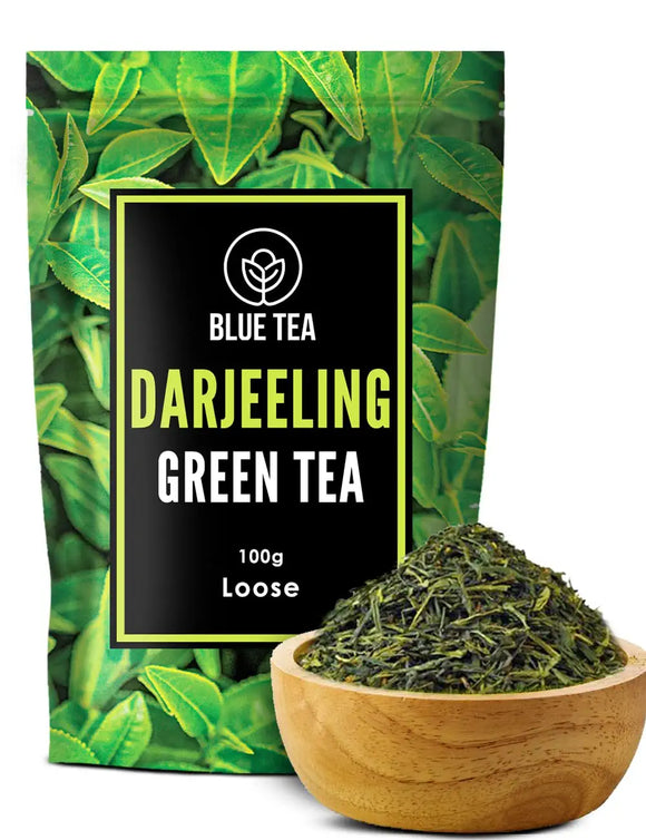 BLUE TEA - Darjeeling Green Tea - 100 gm (50 Cups) || Rich in ANTI-OXIDANT || Decaf Tea | Garden Fresh - Calming & Refreshing Green Tea | Premium Zipper Pack |