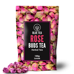 BLUE TEA - Rose Buds Tea - 100g || HEALTHY SKIN || Herbal Tea - Caffeine-free - Rich in VIT-C - Eco- Conscious Premium Zipper pack