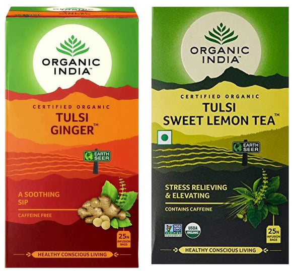 Organic India Tulsi Ginger 25 TB & Tulsi Sweet Lemon 25 Tea Bags