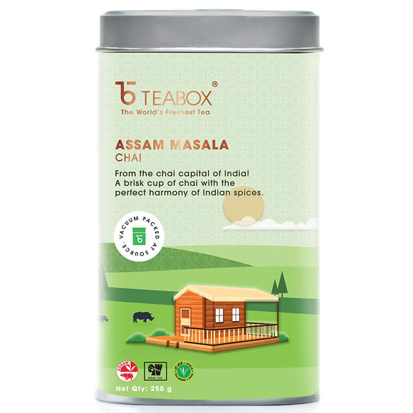 Teabox Assam Masala Chai 250 Grams | Strong Assam CTC Tea enriched with Cardamom, Cinnamon, Clove, Ginger and Black Pepper
