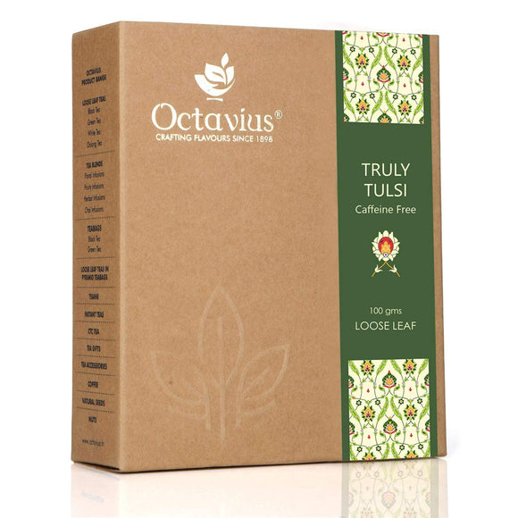 Octavius Truly Tulsi Herbal Tea (Tisane) Loose Leaf Kadha - 100 Gms | Wellness Tea | Rich in Antioxidants, Immunity boost and Detox Tea | Caffeine Free