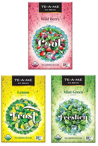 TE-A-ME Ice Brews Cold Brew Ice Infusion, Wild Berry, 18 Pyramid Infusion Bags - Ice Brews Cold Brew Ice Tea, Lemon, 18 Pyramid Tea Bags - Ice Brews Cold Brew Ice Tea, Green Mint, 18 Pyramid Bags