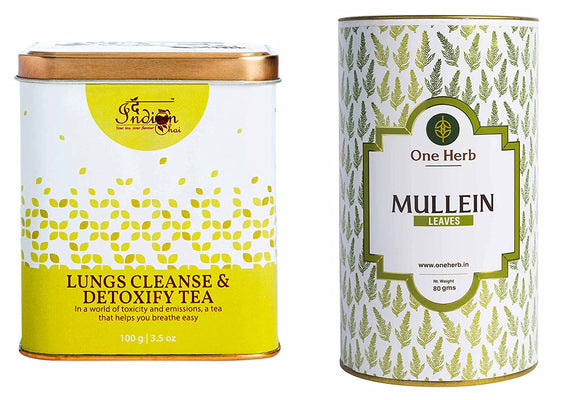 The Indian Chai - Healthy Lungs Cleanse Tea Combo with Lungs Detox Tea 100g and Mullein Tea 80g, Anti Smoking Herbal Tea, Herbal Support for Healthy Respiratory, Bronchial & Immune Function