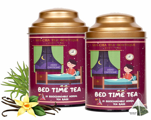 Sancha Tea Boutique, Bedtime Tea, Caffeine Free Tea Bags, 25 Pyramid Tea Bags, For Stress Relief & Good Sleep, Blend of Real Vanilla, Lavender, Rose & Chamomile Flowers, Sleep Tea