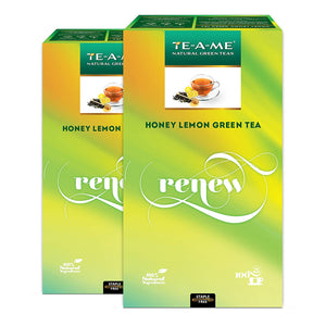 TE-A-ME Renew Honey Lemon Green Tea, Pack of 2 Boxes with 100 Tea Bags in Each Box (2 Boxes x 100 Tea Bags = 200Tea Bags) - Improves Metabolism & Reduces Waist