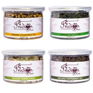 The Indian Chai - Combo, Chamomile Tea, Nettle Tea, Peppermint Tea and Senna Tea, Herbal Tea, 25g Each, (4 x 25g)