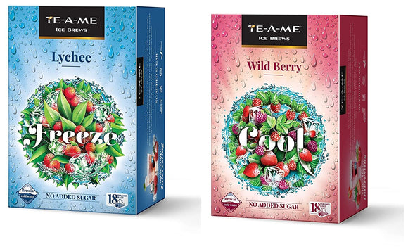 TE-A-ME Ice Brews Cold Brew Ice Infusion, Wild Berry, 18 Pyramid Infusion Bags - Ice Brews Cold Brew Ice Infusion, Lychee, 18 Pyramid Infusion Bags