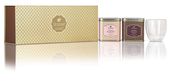 Octavius Connoisseurs Tea Collection | Premium Darjeeling Loose Leaf Teas | First Flush, Second Flush | With Double Wall Glass - 200 Gm (100 Gm Each)