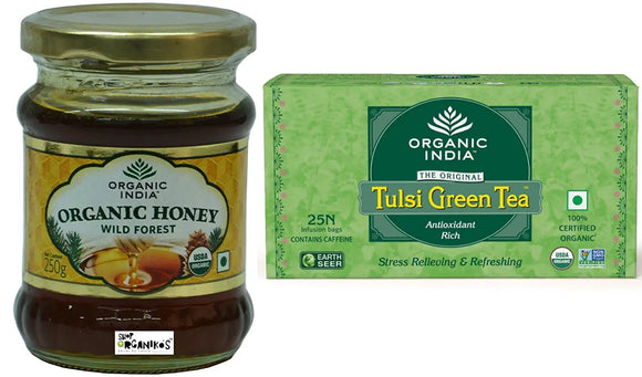 Organic India Tulsi Green - 25 Tea Bags & Organic India Organic Wild Forest Honey 250g
