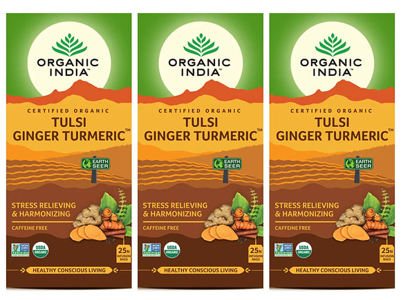 Organic India Tulsi Ginger Turmeric - 25 Tea Bags - ( Pack of 3 )