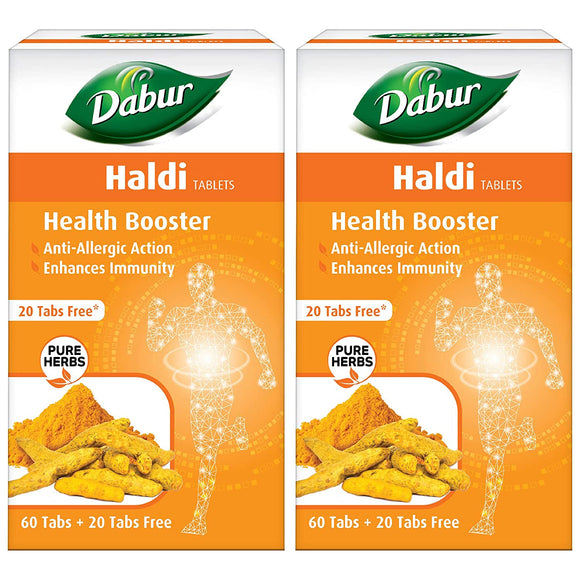DABUR Haldi Tablet - Health Booster | Anti Allergen | Enhances Immunity (Pack of 2) 60 N Each