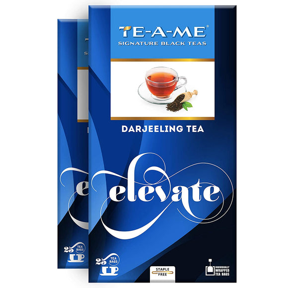TE-A-ME Elevate Darjeeling Black Tea, Pack of 2 Boxes with 25 Tea Bags in Each Box (2 Boxes x 25 Tea Bags = 50 Tea Bags) | Premium Black Tea | Light Strength, Delicate and Subtle