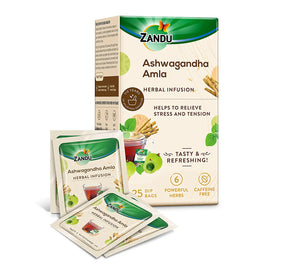 Zandu Ashwagandha Amla Ayurvedic Infusion, a Herbal Tea Enriched with 6 Ayurvedic Ingredients (25 Tea Bags)