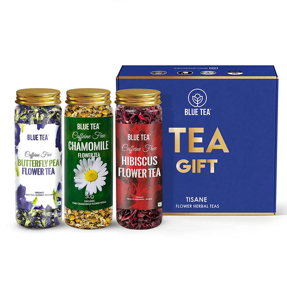 BLUE TEA- IMMUNITY TEA GIFT COMBO | 3 in 1 Combo | Butterfly Pea Flower Tea 25g, Hibiscus Tea 50g, Chamomile Tea 30g | 105g | Caffeine Free Herbal Tea Gift | Flower Tea Gift