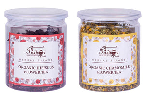 The Indian Chai - Organic Chamomile Flower Tea and Organic Hibiscus Flower Tea Combo, 50g Each, Herbal Tea, Caffeine Free