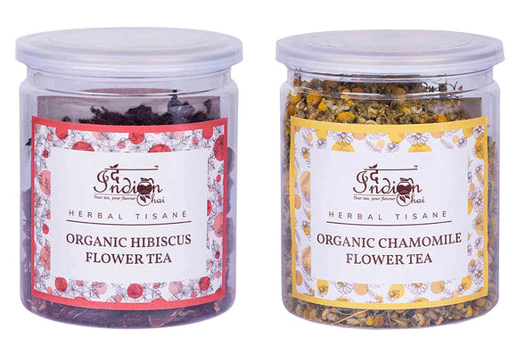 The Indian Chai - Organic Chamomile Flower Tea and Organic Hibiscus Flower Tea Combo, 50g Each, Herbal Tea, Caffeine Free