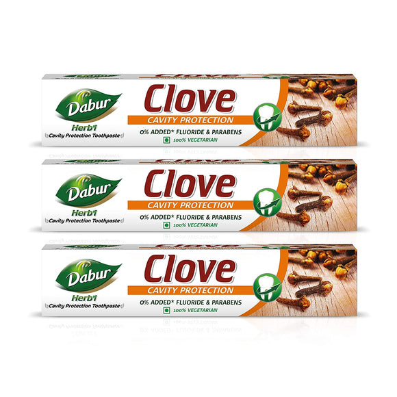 Dabur Herb'l Clove - Cavity Protection Toothpaste with No added Fluoride and Parabens- 200 g (Pack of 3)