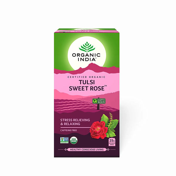 Organic India Tulsi Sweet Rose 25 Tea Bags- (Pack of 4)