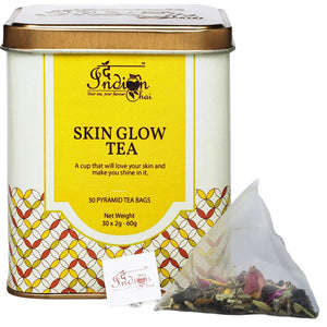 The Indian Chai – Skin Glow Tea 30 Pyramid Tea Bags with Rose, Chamomile, Lavender, Sage for Clear Skin, Fights Hormonal Acne & Blemishes