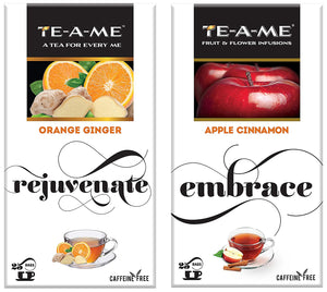 TE-A-ME Apple Cinnamon Infusion, 25 Tea Bags (2 Flavored Bags Free) - Orange Ginger Herbal Infusion Tea, Pack of 25 Tea Bags (2 Flavored Bags Free)