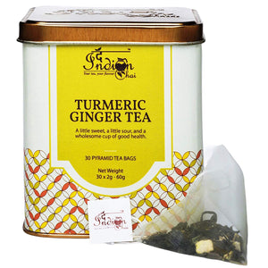 The Indian Chai - Turmeric Ginger Tea 30 Pyramid Tea Bags for Immunity, Digestion, Cold & Flus, Liver Detox.