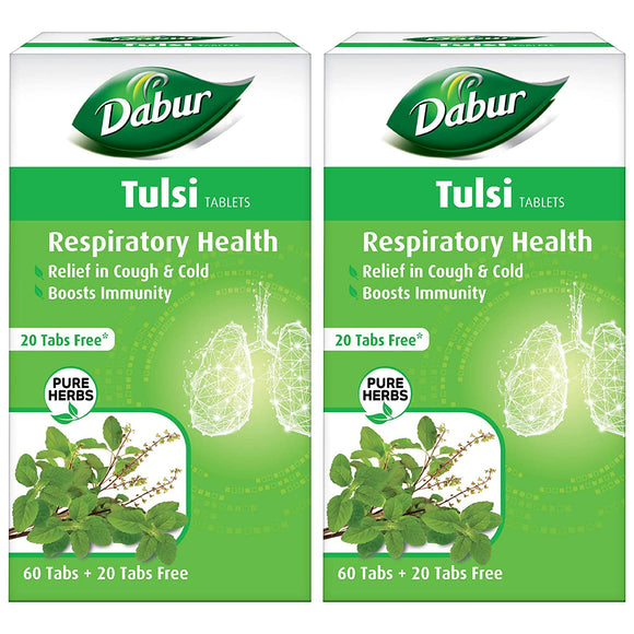 DABUR Tulsi Tablets - Respiratory Health | Boosts Immunity | Provides Relief in Cough & Cold - 60 + 20 Tablets Free (Pack of 2)