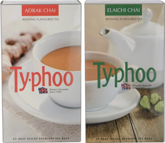 Typhoo Adrak and Elaichi, 25 Tea Bags Each (Pack of 2)
