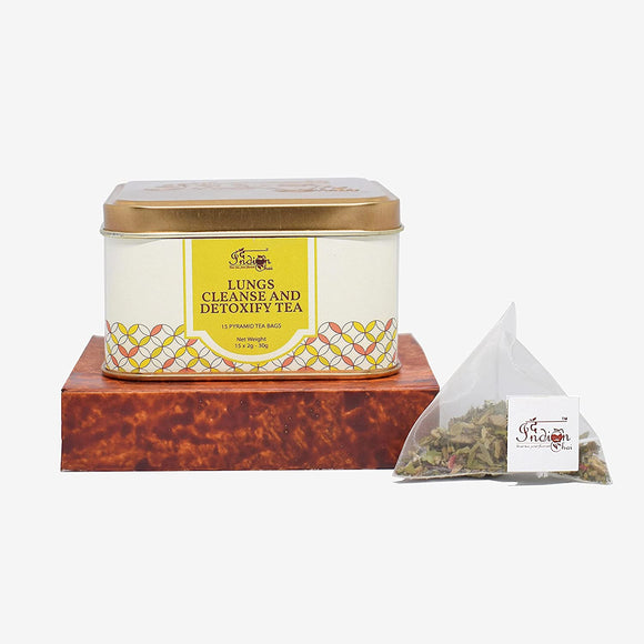 The Indian Chai – Lung Cleanse & Detoxify Tea 15 Pyramid Tea Bags | Anti Smoking Herbal Tea with Burdock Root, Valerian Root, Mullein Leaf, Eucalyptus Leaves & more