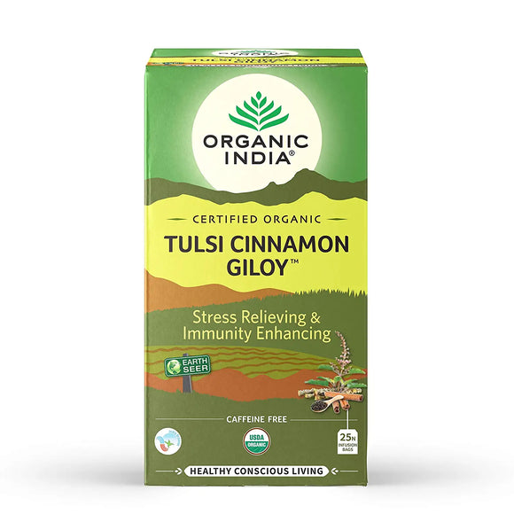 Organic India Tulsi Cinnamon Giloy 25 Tea Bags (Pack of 2)