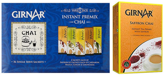 Girnar Instant Premix Chai - Variety Pack (36 Sachets) & Girnar Instant Premix Saffron Chai (10 Sachets)