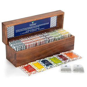 Octavius Assortment of Fine Black & Green Teas in Dark Wood Caddy Gift Box - 60 Teabags