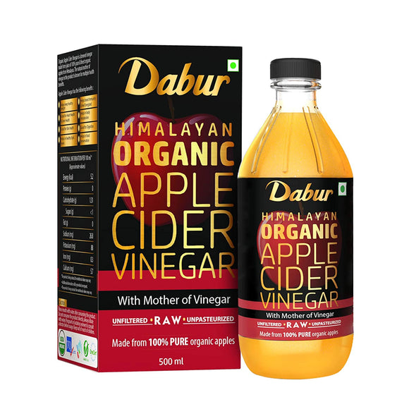 DABUR Himalayan Organic Apple Cider Vinegar with Mother of Vinegar |100% Pure| USDA Organic Certified |Raw, Unfiltered and Unpasteurized|Helps Boost Immunity - 500 ml