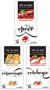TE-A-ME Cranberry Apple Infusion, 25 Tea Bags (2 Flavored Bags Free) - Orange Ginger Herbal Infusion Tea, Pack of 25 Tea Bags - Strawberry Cream Infusion, 25 Tea Bags (3 Flavored Bags Free)