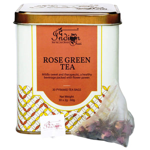 The Indian Chai - Rose Green Tea 30 Pyramid Tea Bags for Vitamin C, Relieves Sore Throat, Natural Stress Buster, Boosts Immune System