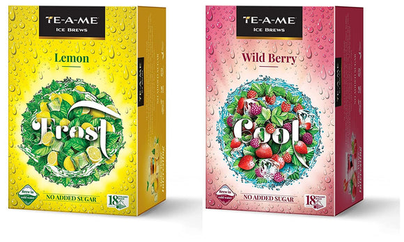 TE-A-ME Ice Brews Cold Brew Ice Infusion, Wild Berry, 18 Pyramid Infusion Bags - Ice Brews Cold Brew Ice Tea, Lemon, 18 Pyramid Tea Bags