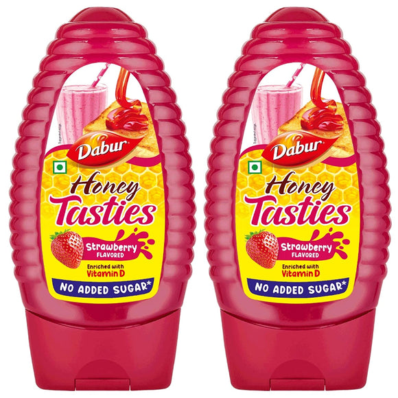 Dabur Honey Tasties Strawberry Syrup | Enriched with Vitamin D |No Added Sugar - 200gm Each (Pack of 2)