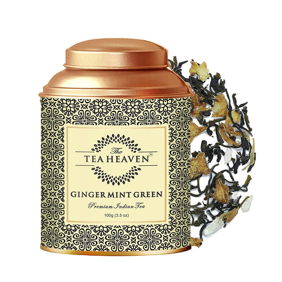 The Tea Heaven | Diwali Gift - Ginger Mint Green Tea | Tea Gift Pack-Soothes Stomach- 100 % Natural Ingredients- 100 Grams (50 Cups)