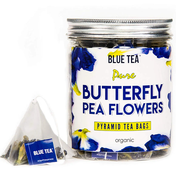 BLUE TEA - Butterfly Pea Flower 30 Pyramid Tea Bags , Natural Color for Iced Tea, Cooler, Cocktails , Mocktails | 30 Pyramid Tea Bags - Herbal Tea - Tisane - High on Anti Oxidants |
