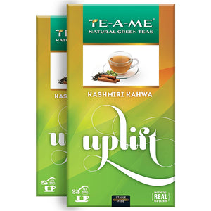 TE-A-ME Uplift Kashmiri Kahwa Green Tea, Pack of 2 Boxes with 25 Tea Bags in Each Box (2 Boxes x 25 Tea Bags = 50 Tea Bags) - 100% Natural Ingredients - Green Tea, Cinnamon, Cardamom