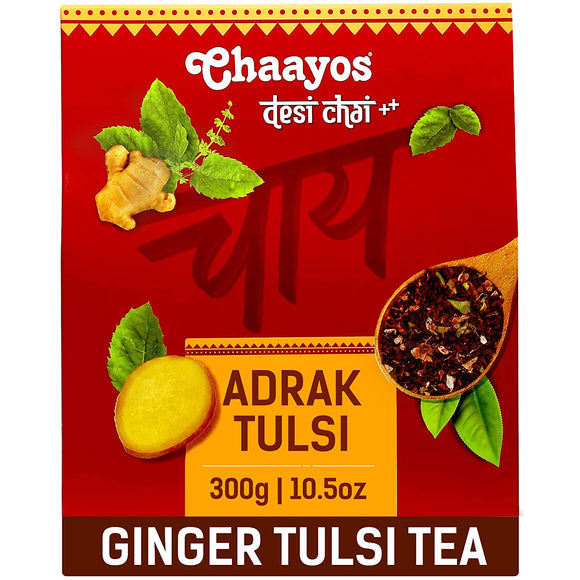 Chaayos Adrak Tulsi Tea - Premium Chai Patti for Stronger Immunity - 300g (150 Cups) | Flavoured Tea | Black Tea | Ginger and Basil Masala Tea | Assam Tea | Chai Masala