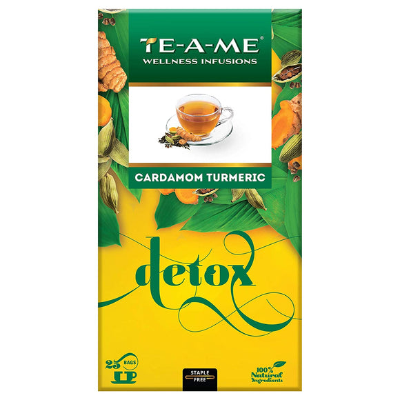 TE-A-ME Detox Cardamom Turmeric Herbal Infusion Tea, 25 Infusion Tea Bags | 100% Natural Ingredients - Ginger, Cinnamon, Cardamom, Orange Peel, Turmeric, Clove, Black Pepper | 100% Caffeine Free