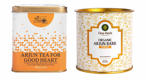 The Indian Chai - Healthy Heart Combo with Arjun Tea 100g and Organic Arjun Bark Powder 100g for Good Heart, Strengthens Heart Muscles, Controls Chest Congestions