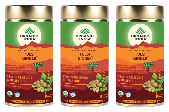 Organic India Tulsi Ginger Beverage (100g) - Set of 3