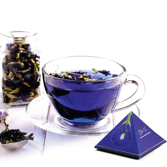 BLUE TEA - Indian Chai Masala , Butterfly Pea Flower and Traditional Spices , 12 Pyramid Zero Caffeine Herbal Detox Tea Bags - 24 Cups