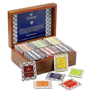 Octavius Assortment of Fine Black & Green Teas in Dark Wood Caddy Gift Box - 90 Teabags