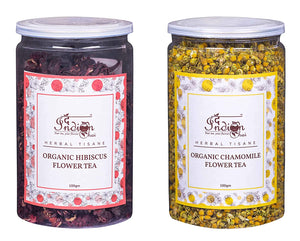 The Indian Chai - Organic Chamomile Flower Tea and Organic Hibiscus Flower Tea Combo, 100g each, Herbal Tea, Caffeine Free